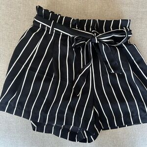 Iris High Waist Black and White Striped Shorts